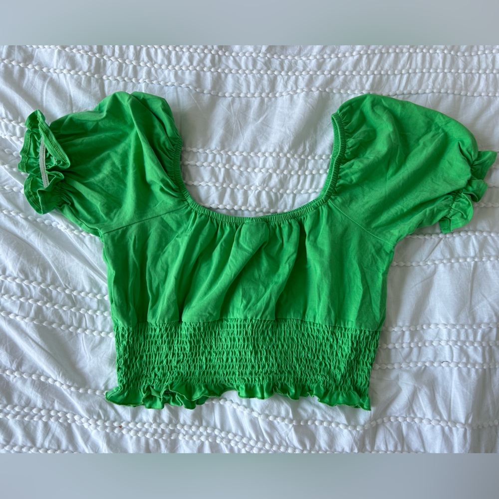Top shop Green Puff Sleeve Crop Top